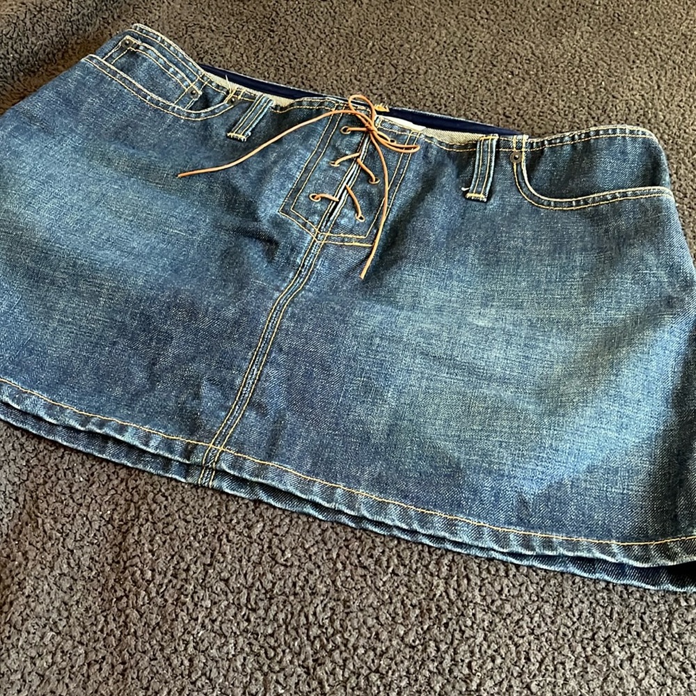Y2K High rise Abercrombie and Fitch lace up denim skirt